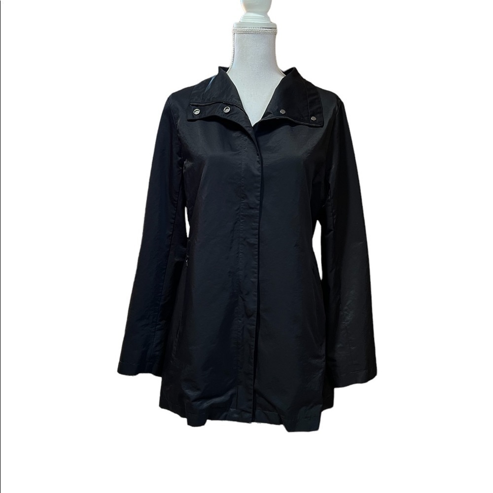 EILEEN FISHER WOMENS BLACK LIGHTWEIGHT ZIPPERED JACKET SIZE MEDIUM